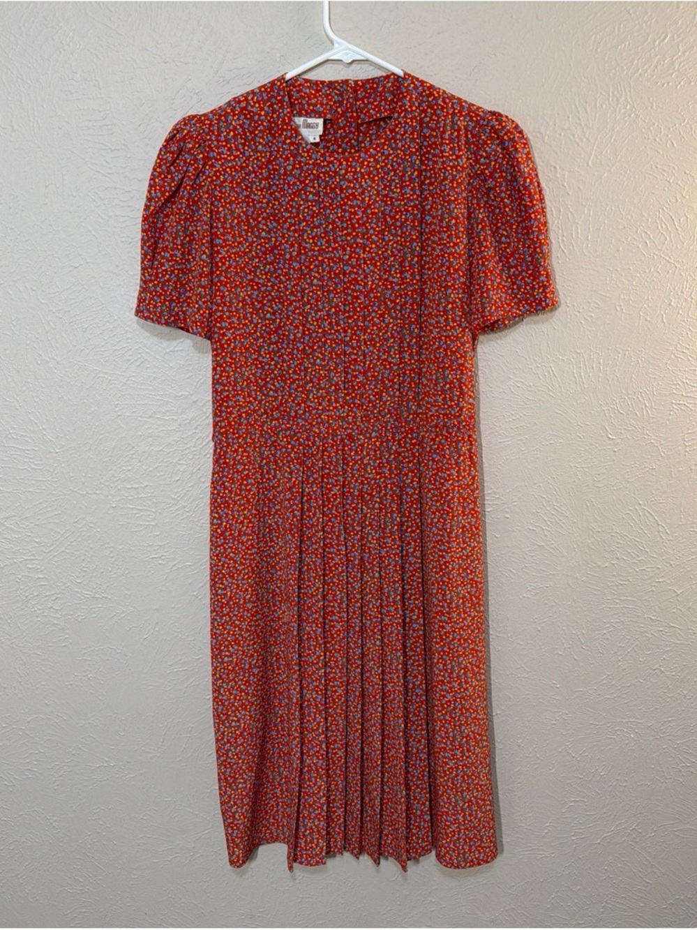 Red Floral Pleated Midi Dress